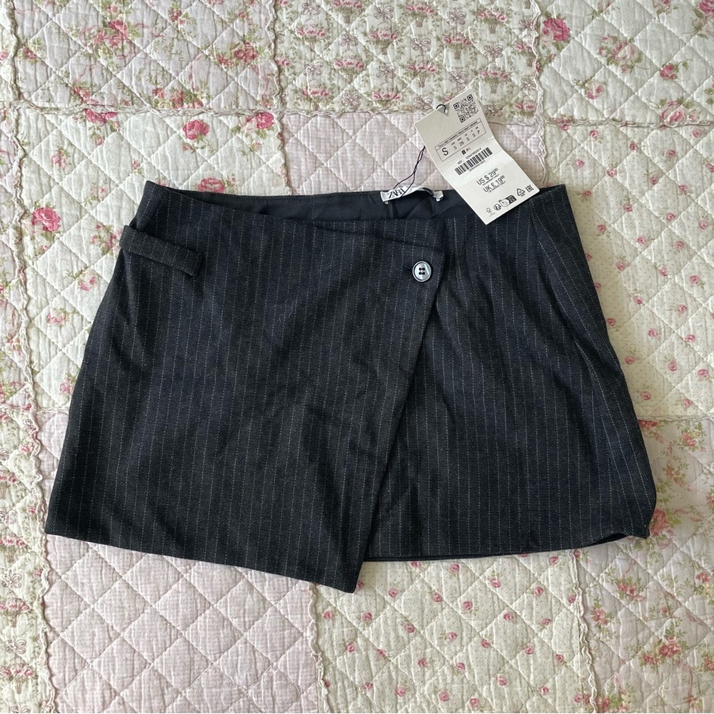 Zara pinstripe wrap mini skirt